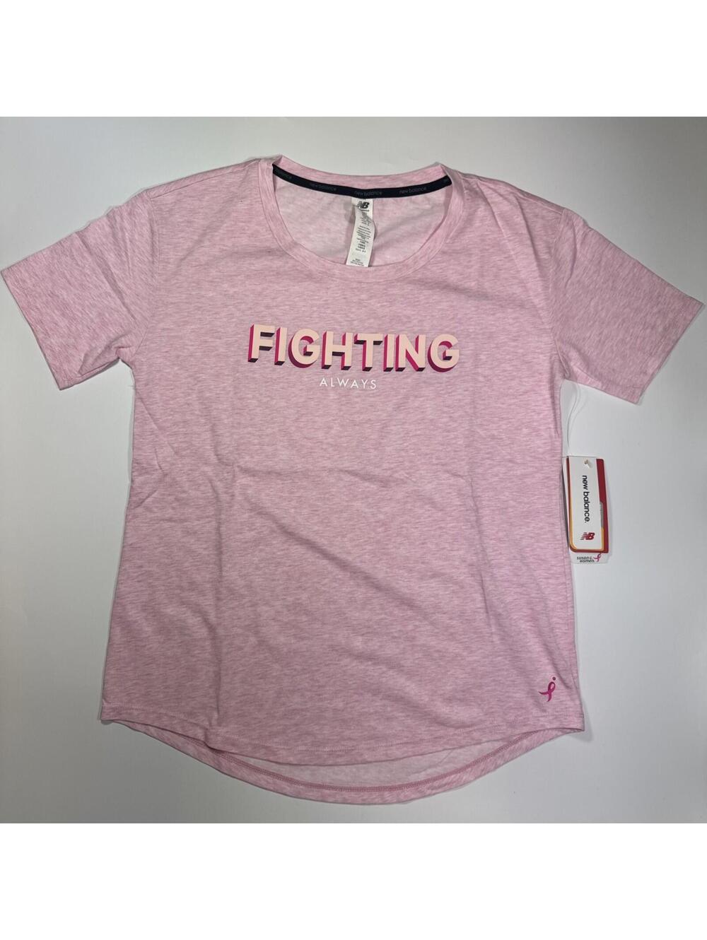 New Balance Women Size Small Tee Heathertech Graphic Pink Fighting Always Shirt